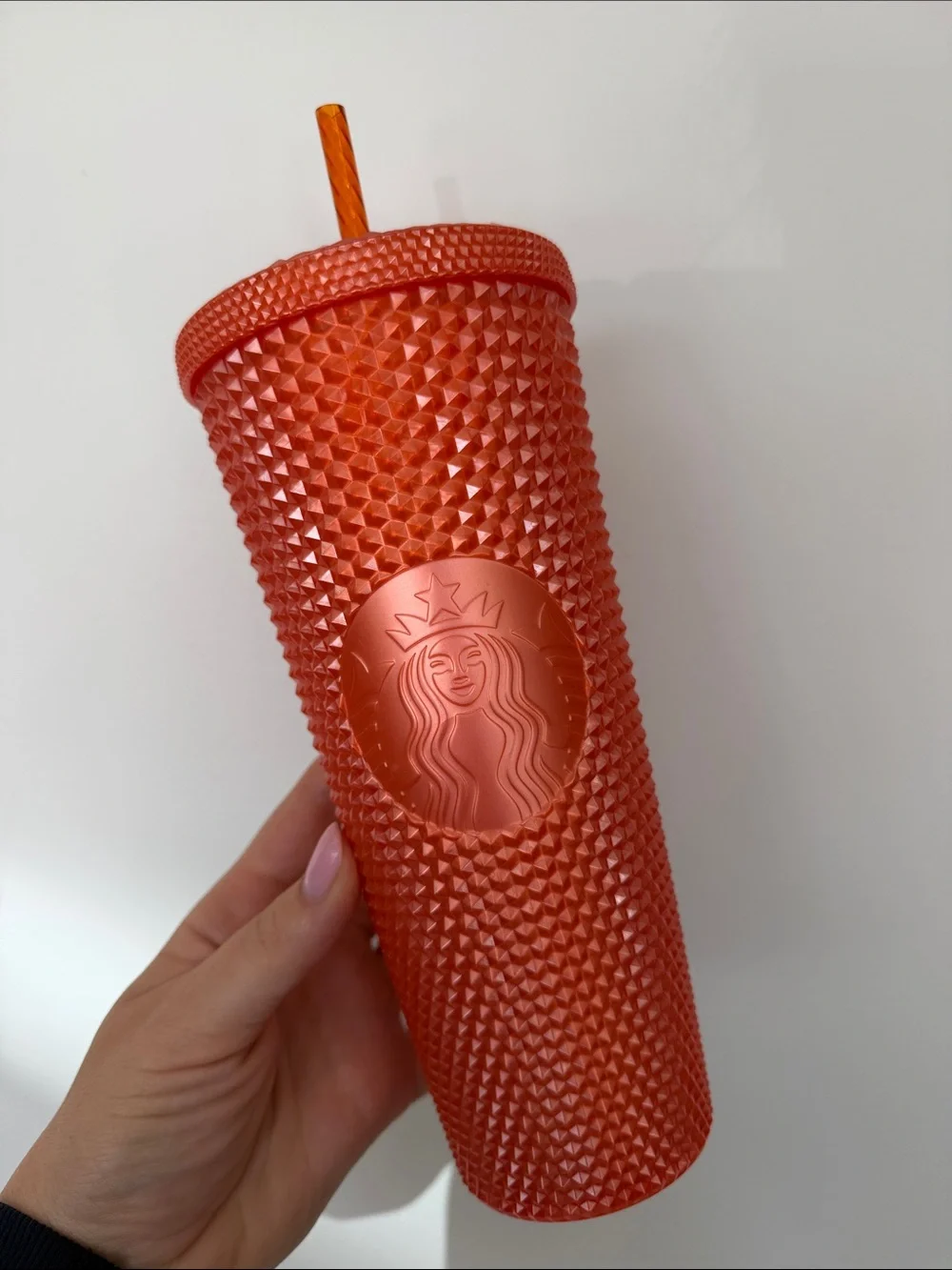 Starbucks studded pearlized Orange Textured Studded Tumbler with Straw